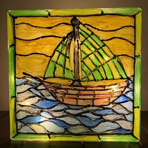 Hand Painted One Of A Kind Glass Block with LED Lights